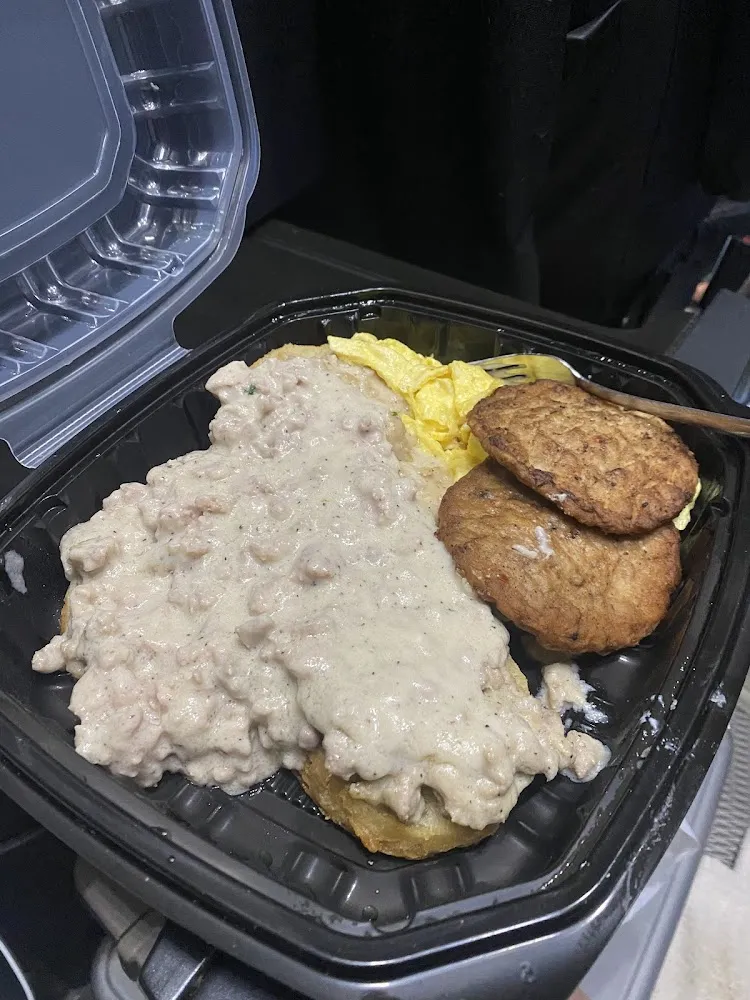 Biscuits and Gravy and Scrambled Eggs Two Extra Patties