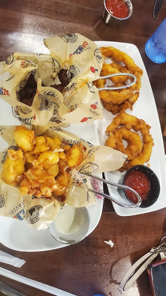 Cheese Curds Onion Rings and Chislek Steak Bites